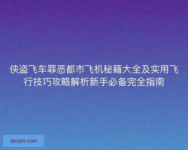 侠盗飞车罪恶都市飞机秘籍大全及实用飞行技巧攻略解析新手必备完全指南